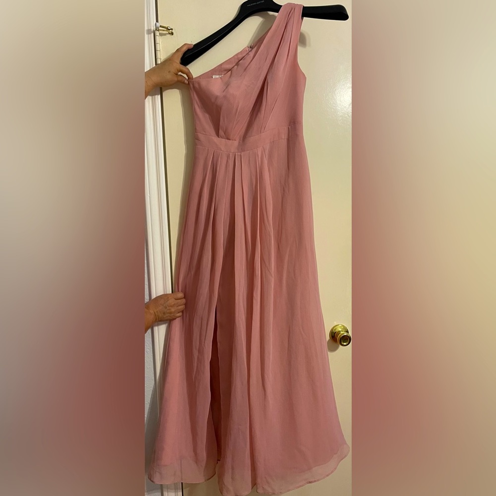 David’s Bridal Bridesmaids Blush Pink One Shoulder Dress, Sz 2